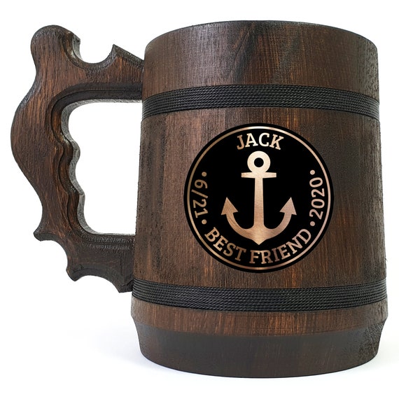 Anchor Beer Mug, Wedding Beer Stein, Gift Idea For Best Men, Personalized Tankard, Wooden Gift For Groomsman, Nautical Mug / Groom Gift