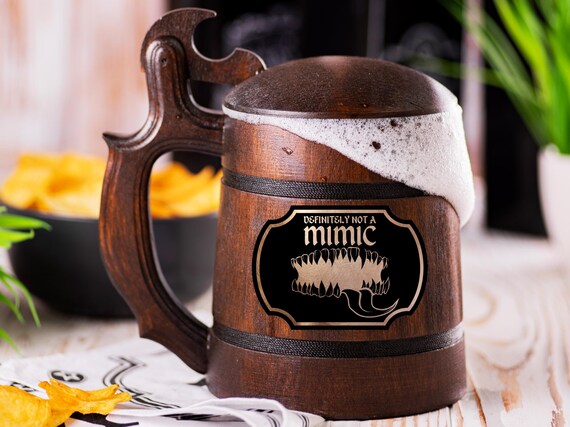 Definitely Not A Mimic Beer Stein With Lid, Personalized Dungeons and Dragon Tankard, Groomsman DnD Mug, Gamer Gift