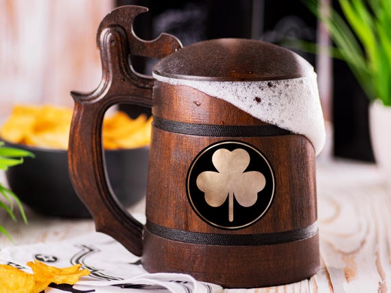 Shamrock Beer Stein, Celtic Symbol, Wedding Stein, Gift Idea For Best Men, Personalized Beer Mug, Gift For Groomsman / Best Beer Gift