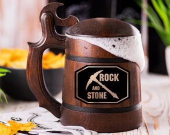 Deep Rock Galactic Mug, Rock and Stone Engraved Stein, Personalized Beer Mug, Gift Idea For Friend, Geek Beer Gift, Beer Stein, Gift For Him