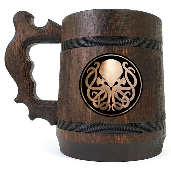 Cthulhu Beer Mug, Gift For Daddy From Daughter, Personalized Stein, Wooden Beer Tankard, Groomsmen Gift