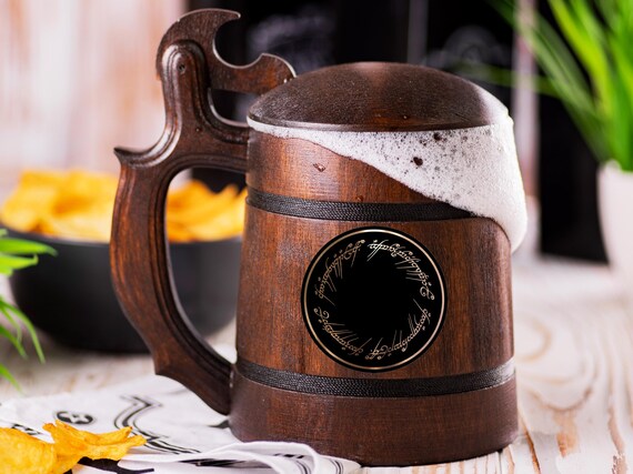 One Ring Beer Mug With Lid, Personalized Lord of the Rings Beer Stein, LOTR Beer Tankard