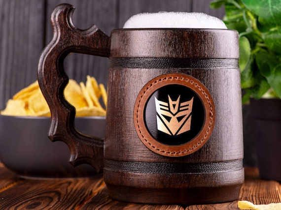 Decepticon Wooden Beer Mug, Transformers Beer Stein