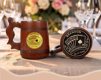Personalized Wooden Beer Mug, Red Oak, Stainless Steel Liner, Groomsmen Gift