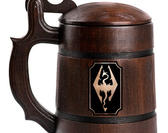 Skyrim Logo Beer Stein With Lid, Personalized The Elder Scrolls Stein, TES Beer Mug, Custom Geek Gift For Guy, Video Gamer Beer Gift