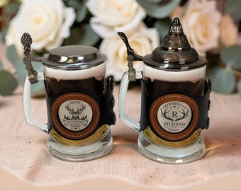 Personalized Beer Stein with Lid 17oz, Engraved Groomsmen Gift, Wedding Mug for Groom