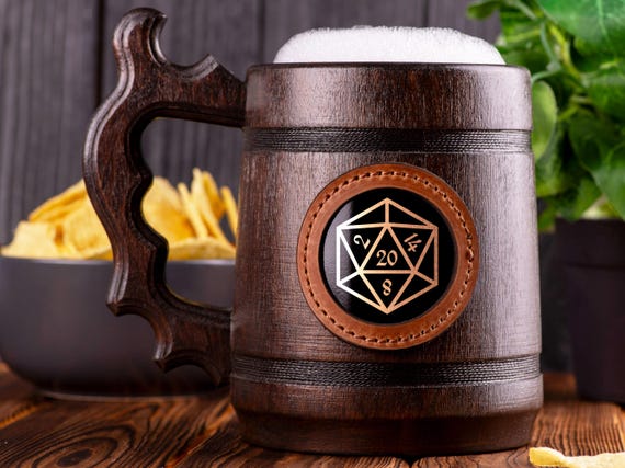 Twenty Sided Dice Mug, Dungeon Master Stein, Gift Idea For Men, Dungeons and Dragons Tankard, Beer Gift For Men, D&D, Gift For Gamer