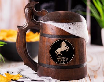 Prancing Pony Mug With Lid, Beer Tankard, Personalized Mug