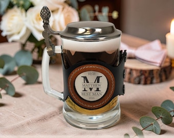 Custom Engraved Glass Beer Mug with Lid 500ml, Best Man Gift, Bachelor Party Favor