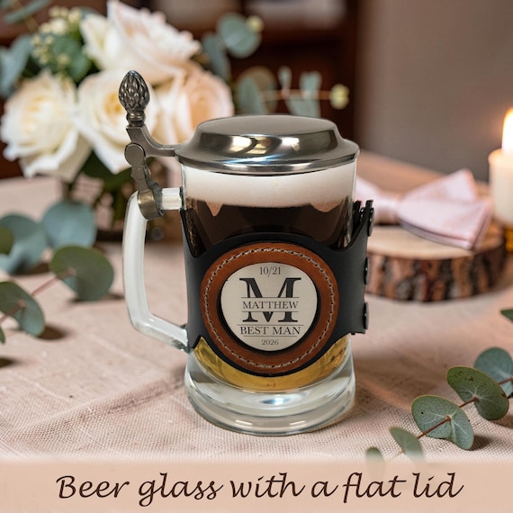 Custom Engraved Glass Beer Mug with Lid 500ml, Best Man Gift, Bachelor Party Favor