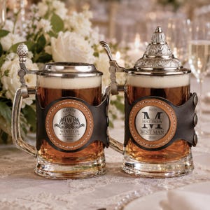 Glasölssejdel med lock för brudgum och marskalkar, personlig bröllopssejdel, frieri till best man (473 ml)