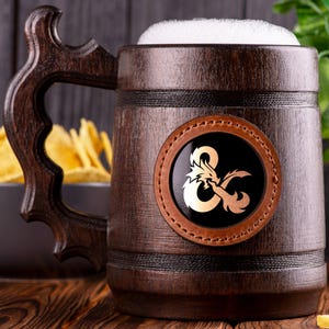 DnD & Beer Stein, Dungeons and Dragons Gift Mug - 22oz, Oak
