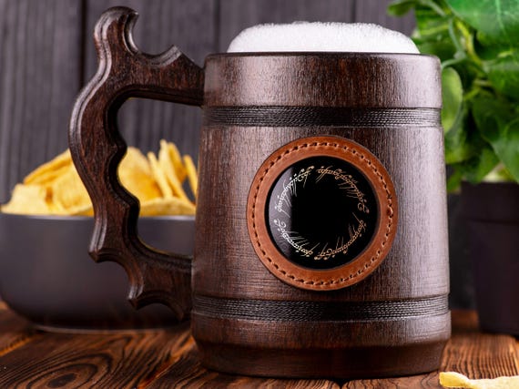 One Ring Beer Mug, Engraving The Lord Of The Rings Oak Mug - LOTR Gift | 22oz