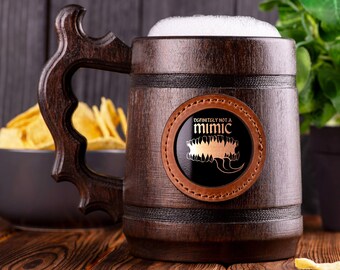 Definitely Not A Mimic Beer Mug, Dungeon Master Stein, Gift Idea For Men, Dungeons and Dragons Tankard, Wooden Gift For Men, D&D Stein