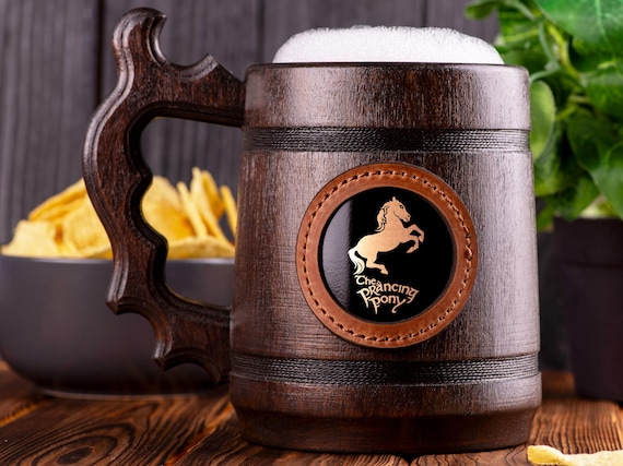 Prancing Pony Beer Stein, Lord Of The Rings LOTR Personalized Beer Mug - 22oz, Oak