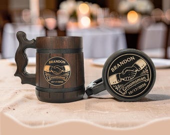 Handmade Oak Beer Mug with Name Engraving, Groom & Groomsmen Gift, Wedding Keepsake