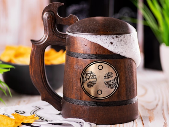 Fable Beer Mug, Guild Seal, Personalized Stein, Wooden Tankard