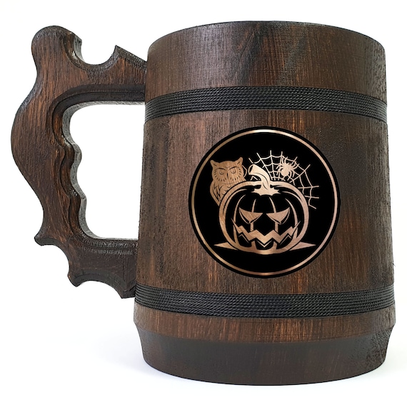 Halloween Pumpkin Wooden Beer Mug, Gift For Him, Personalized Beer Gift, Halloween Beer Stein, Beer Lover Tankard