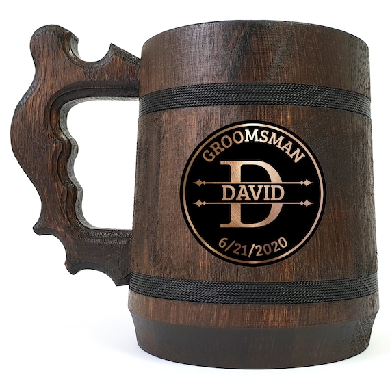 Monogram Beer Mug, Wedding Stein, Gift Idea For Best Men, Personalized Mug, Wooden Gift For Groomsman, Custom Mug, Groom Beer Gift