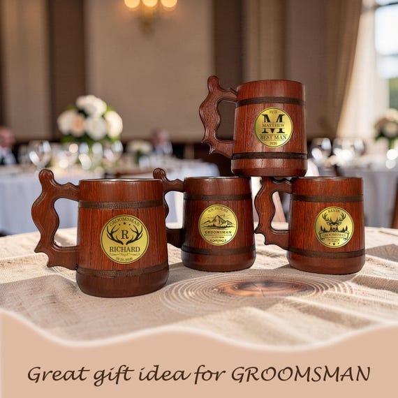 Wedding Groomsmen Mug, Personalized Red Oak Beer Stein, Best Man Gift