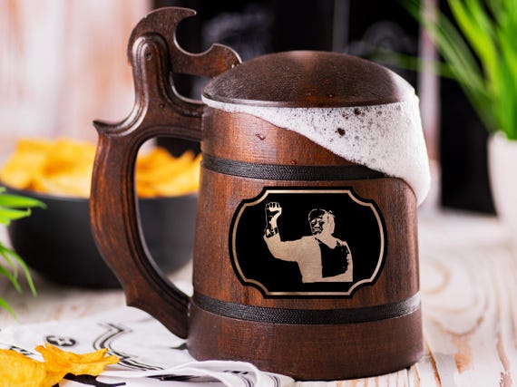 Donald Trump Beer Stein with Lid - Fight | 22Oz, Natural Oak
