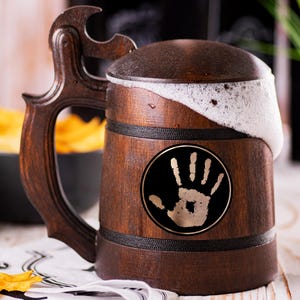 Dark Brotherhood Black Hand Beer Mug With Lid, Personalized Beer Stein