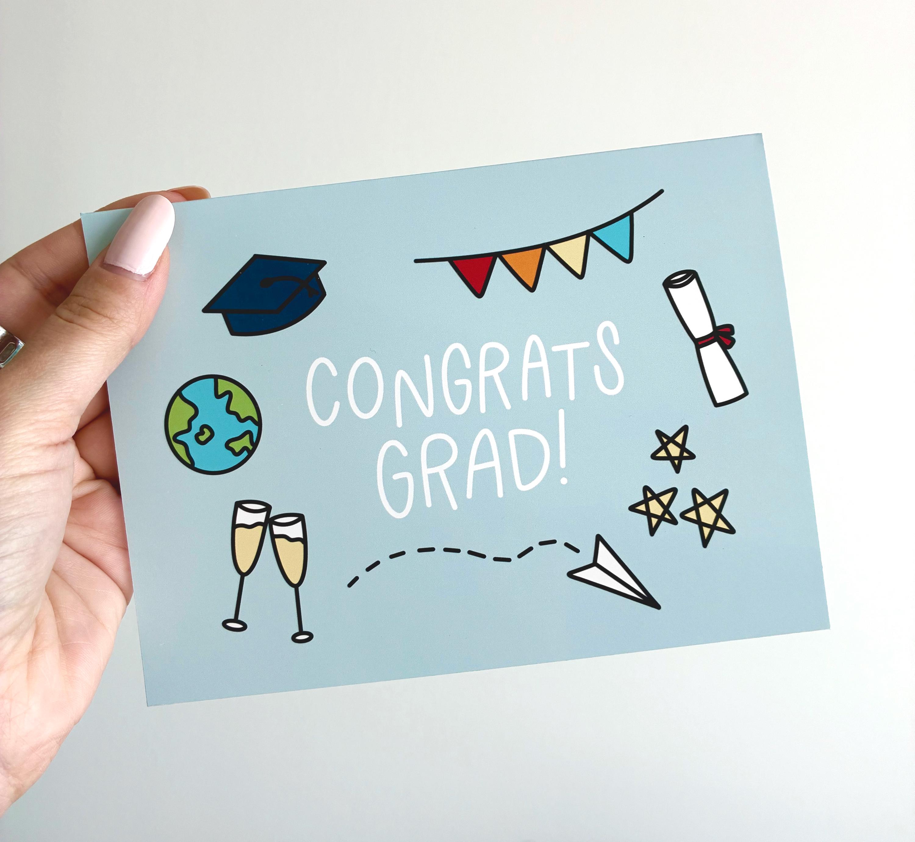 Congrats Grad: Blue Graduation Greeting Card - Etsy
