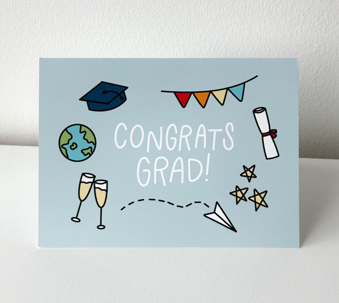 Congrats Grad: Blue Graduation Greeting Card - Etsy