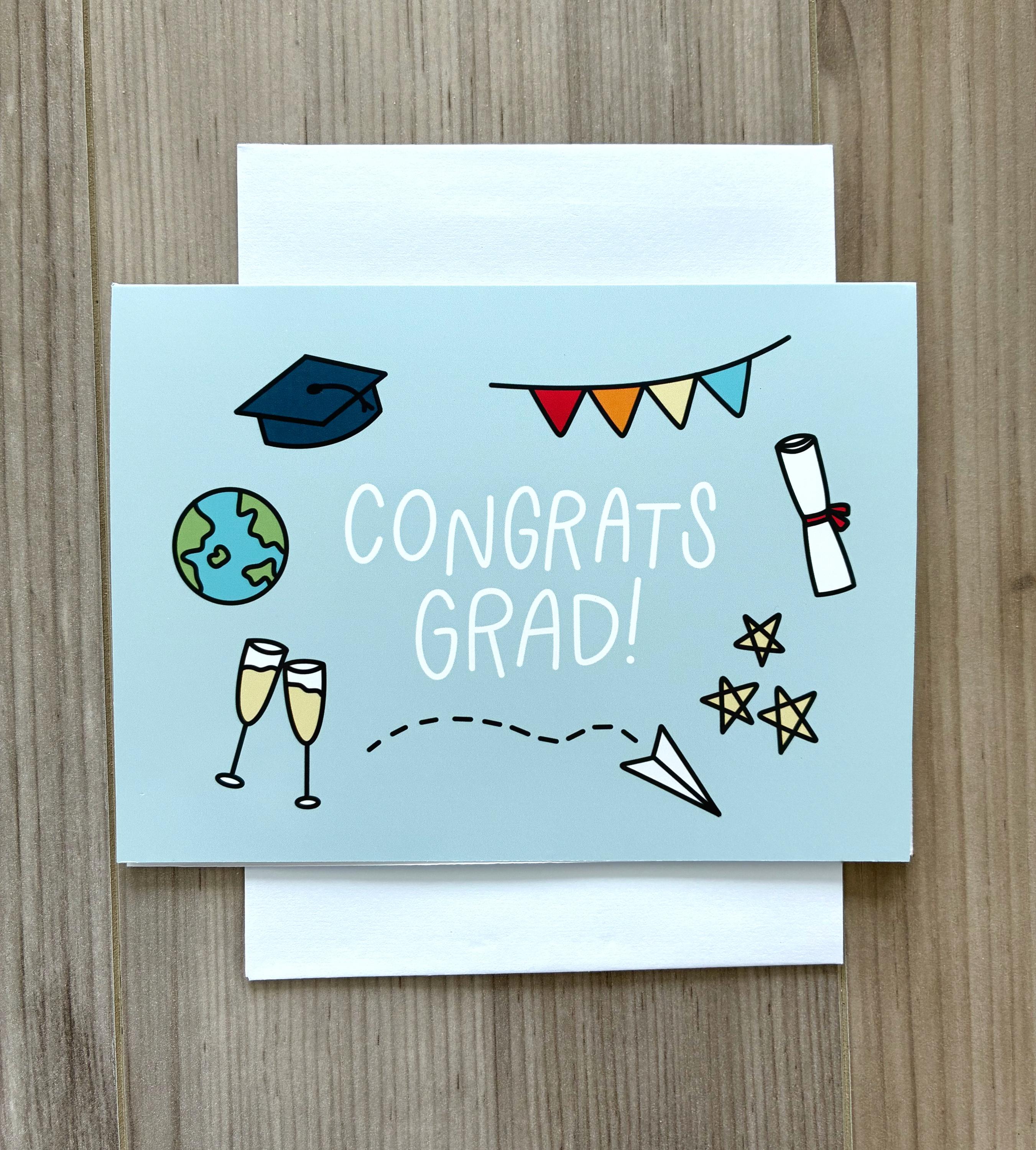 Congrats Grad: Blue Graduation Greeting Card - Etsy