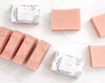 Pink Clay Tallow Soap | Geranium Lavender Essential Oil, Grass-Fed Organic Beef Tallow