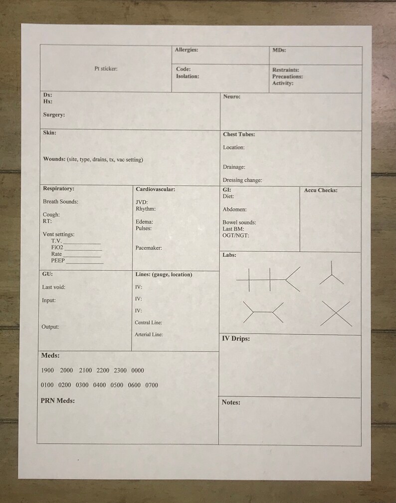 PRINTABLE Critical Care Nursing Brain Sheet for Report | Etsy