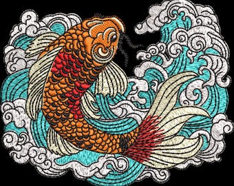 Koi fish on water embroidery machine file