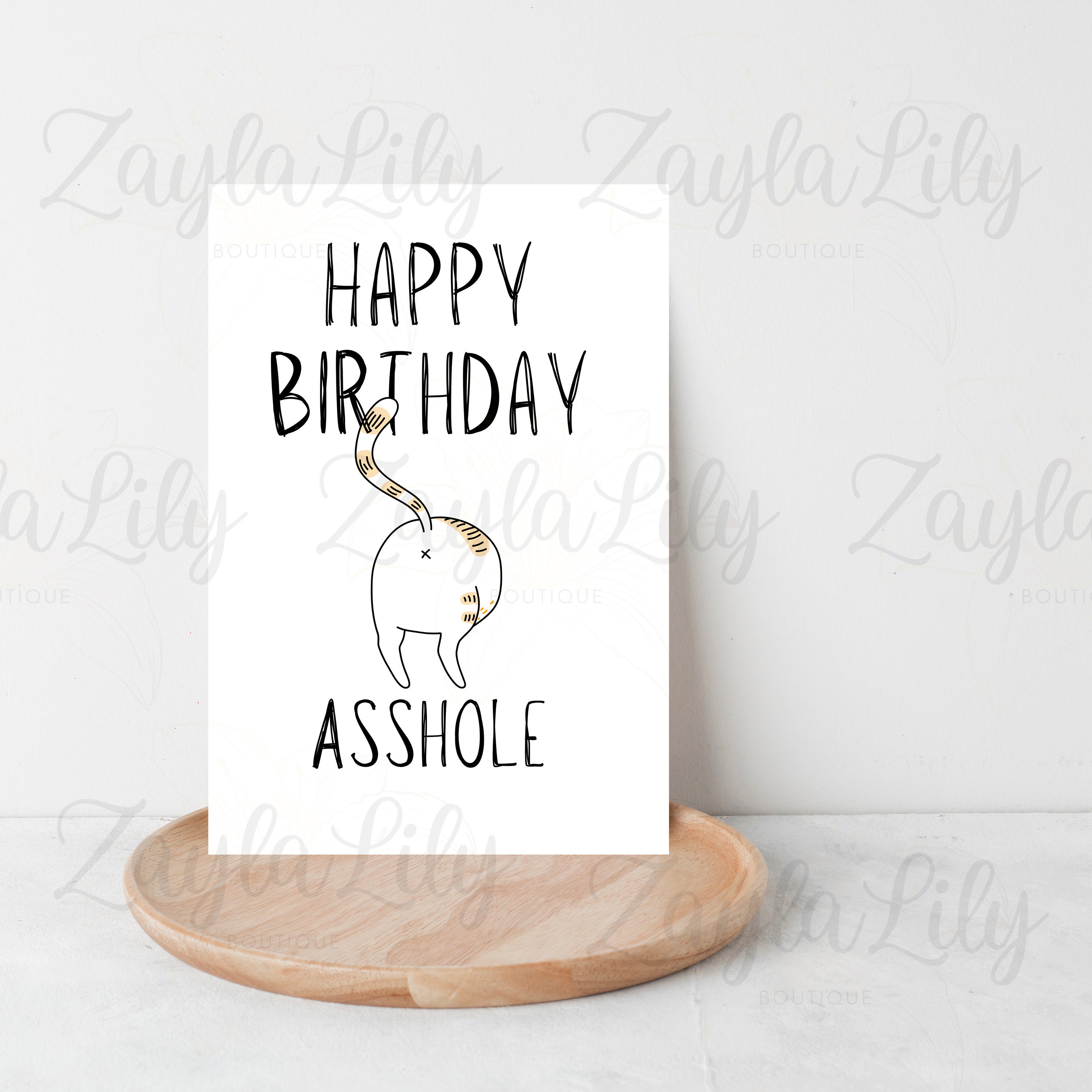 Funny Cat Birthday Card - Happy Birthday A**hole Featuring Cute Cat ...