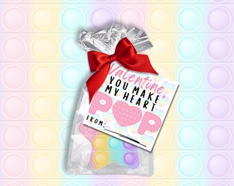 Pop It Valentine Gift Tag - Printable Valentine’s Day Card - Instant Digital Download Punny Party Favors For Kids