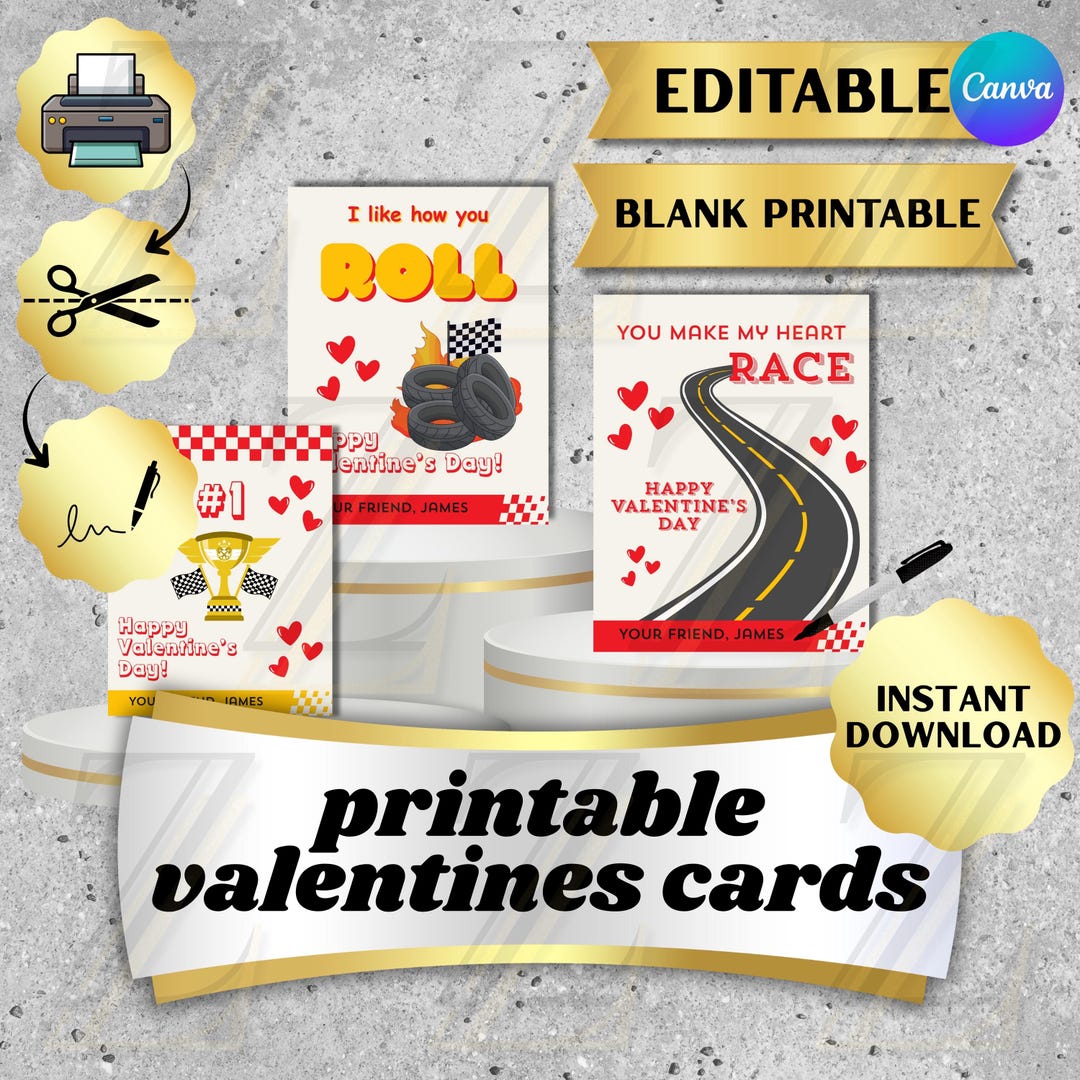 Racing Valentine Cards for Kids Classroom, Editable Race Car Valentine ...