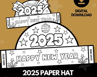 2025 Silvester Party Hüte DIY Printable | Kronenvorlagen für Kinder zum Ausmalen | Silvester Partydekorationen | Bastelpackung zum digitalen Download