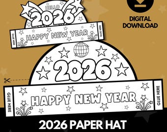 2026 New Year's Eve Party Hats DIY Printable | Kids Coloring Activity Crown Templates | NYE Party Decorations | Digital Download Craft Kit