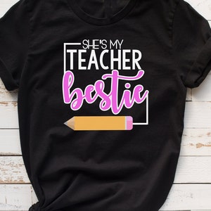 She's My Teacher Bestie (Left Pointing Right) Short-Sleeve Unisex T-Shirt / Teacher Shirts  / Partner Teachers / Gifts / Cyber Monday