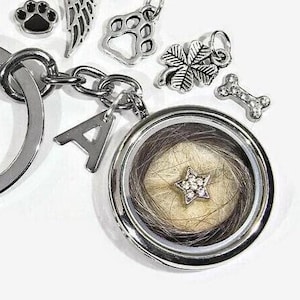 Chaveiro medalhão de pêlos de animais para preencher a memória, jóias de pêlos de animais falecidos, presente de luto, avó, tia, animal, lembrança, cachorro
