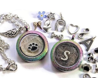 Collar con medallón de arcoíris, autollenable, con pelo de mascota, recuerdo, puente de arcoíris, mascota, perro fallecido, gato, 25 mm de tamaño