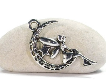 25 pendants elf moon, little fairy charm, metal pendant, charm bracelet, jewelry pendant, jewelry making, pendant charms