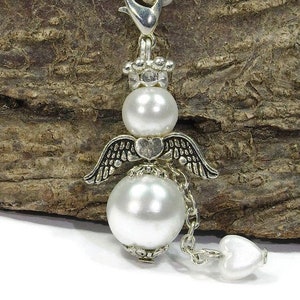 7 DIY colgantes de ángel blanco, amuleto de la suerte, ángel de la guarda, ángel de perlas, ángel de corazón, regalo, recuerdo, regalo de invitados, bautismo, boda, fiesta