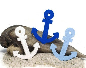 30 small gift pendants, anchor made of wood in a mix of colors, white, light blue and dark blue, maritime, maritime pendant, wooden pendant anchor, blue
