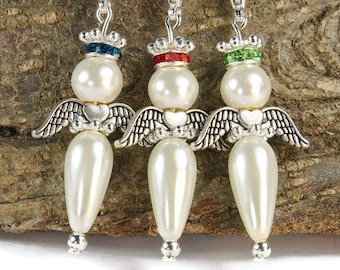 10 ángeles de perlas blancos, 10 ángeles guardianes blancos, ángel llavero, ángel colgante, colgante de encanto de ángel, colgante de cadena de ángel, ángel DIY