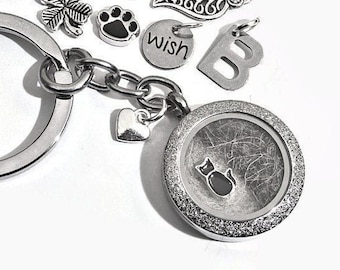 Keychain fill yourself ashes medallion letters animal keepsake puppy tooth animal hair pet cat dog horse fur mourning jewelry