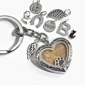 Llavero con forma de corazón, pelo de animal, recuerdo de animal, medallón, carta para rellenar, recuerdo, regalo de luto, animal, mascota fallecida