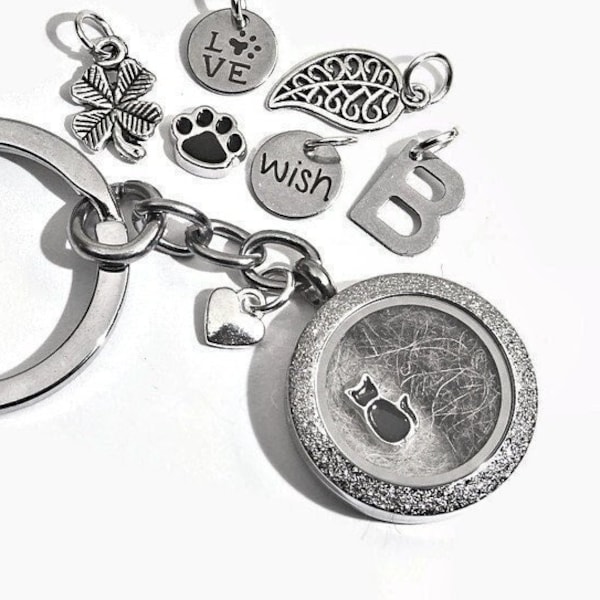 Llavero llénate cenizas medallón letras animal recuerdo cachorro diente animal pelo mascota gato perro piel de caballo joyería de luto