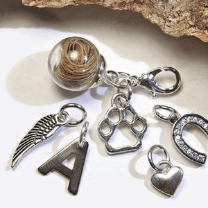 Glass bead hollow bead pendant filled with animal hair dog hair cat hair horse hair feathers memory keepsake pet fur ash gift