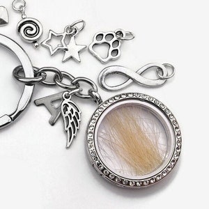 Llavero con medallón de pelo de animal para llenarte de recuerdos, joyería de pelo de animal, regalo de luto por fallecimiento, regalo para abuela, tía, carta.