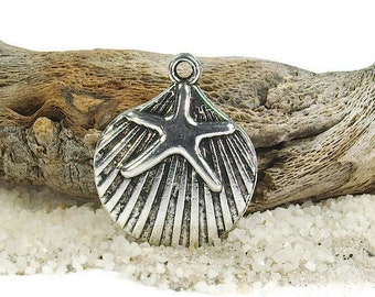 25 pendants shell with starfish, shell pendant, maritime, maritime pendant, charm pendant, jewelry pendant shell starfish